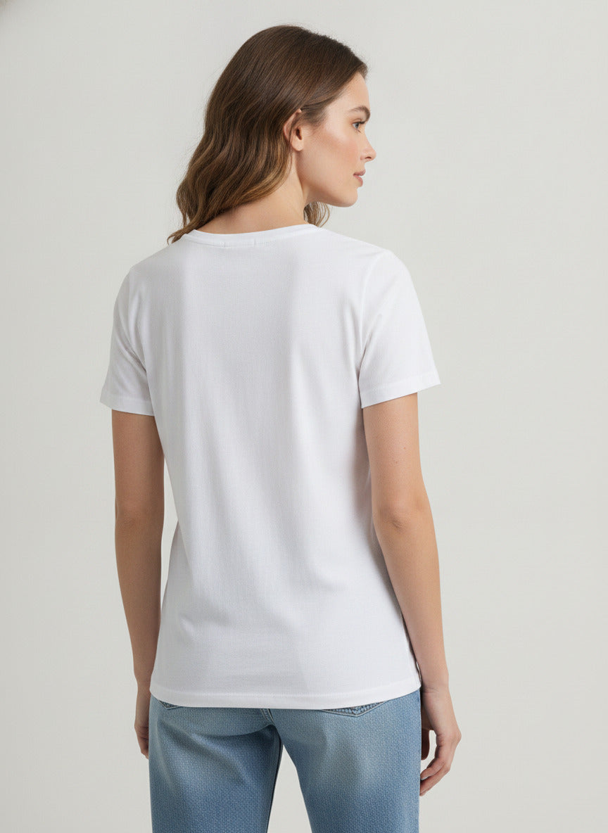 Women's White V Neck T-Shirt