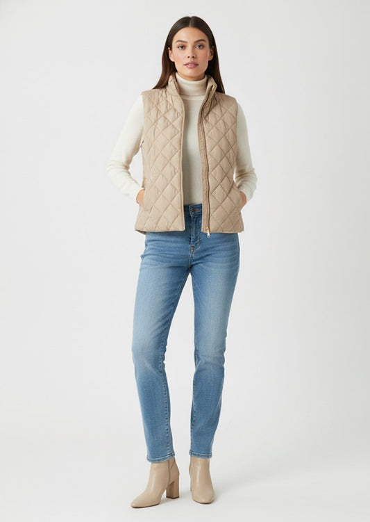 Women's Beige Quilted Vest