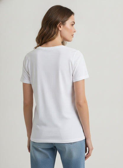 Women's White V Neck T-Shirt