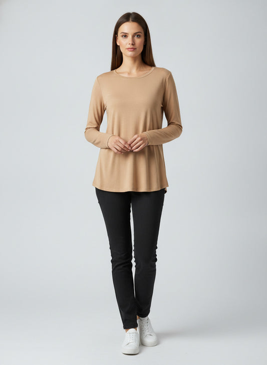 Women's Beige Long Sleeve T-Shirt