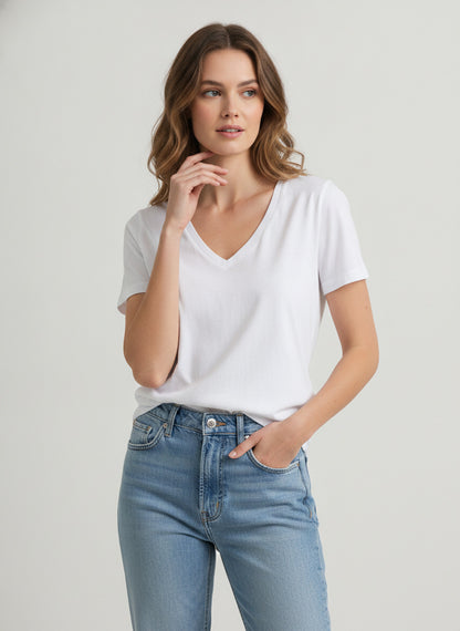 Women's White V Neck T-Shirt