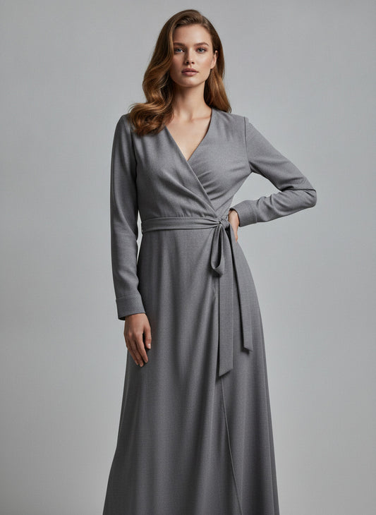 Women's Gray Wrap Dress